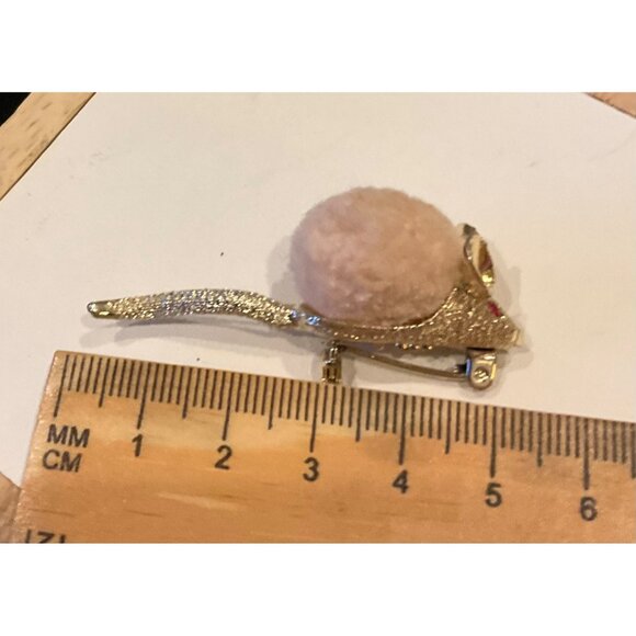 Vintage Mouse Brooch With Faux Fur & Rhinestone Accents - Picture 7 of 12